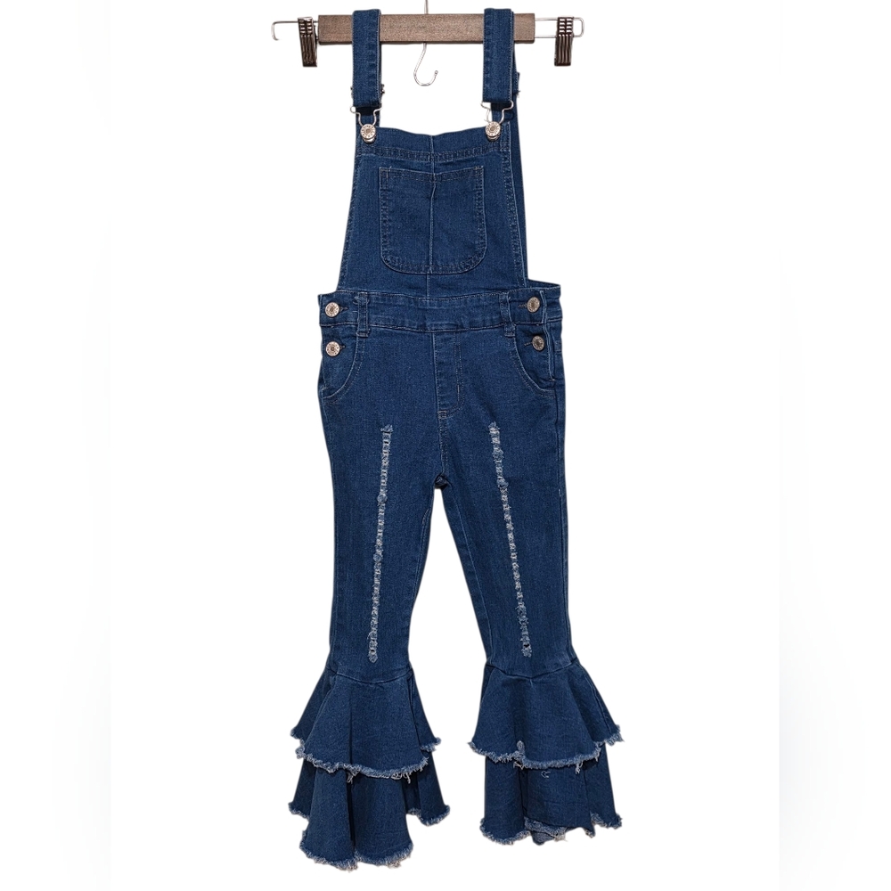 Denim Overalls with Ruffle Hem